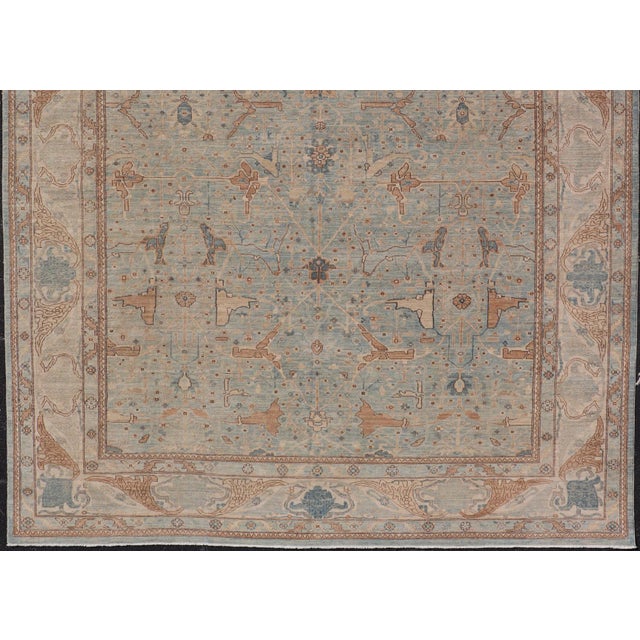 Measures: 9'11 x 13'8 Afghanistan Tabriz Rug in Soft Blue, Sand with Allover Floral and Lattice Design. Keivan Woven Arts/...