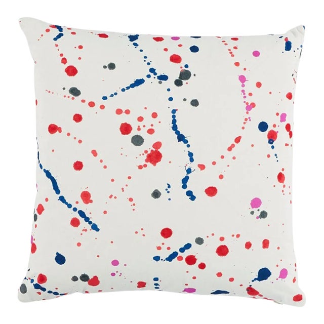 Schumacher X Poter Teleo Ink Splash 20" Pillow in Red & Blue For Sale