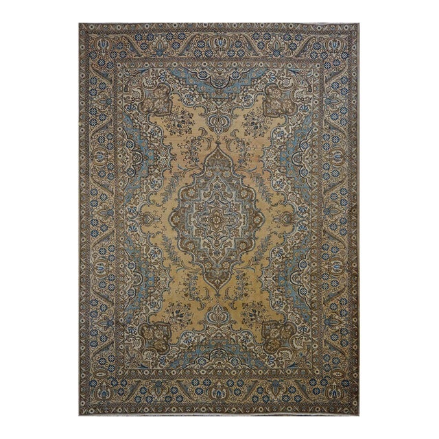 Antique Persian Tabriz Wool 8X11 Brown, Ivory & Blue Handmade Area Rug #9901511 For Sale