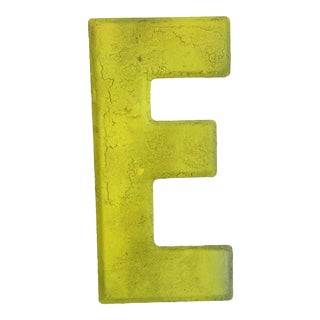 Vintage 1960’s Rustic Neon Yellow “E” Sign Beveled Letter For Sale