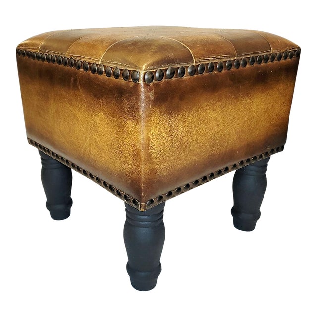 1990s Footstool Ottoman in Naugahyde For Sale