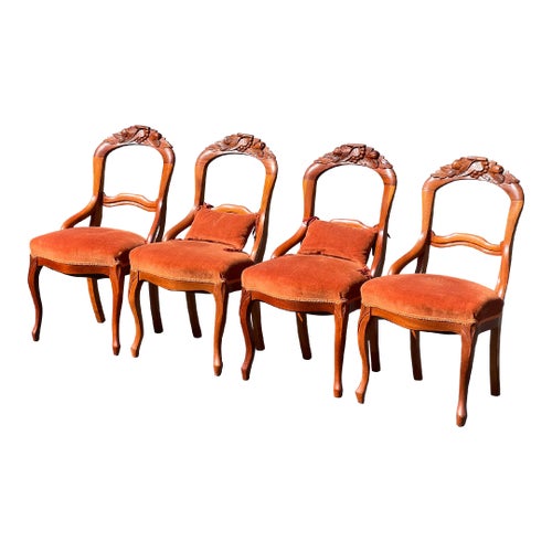 Early 1900s Great Mahogany Victorian Side Chairs With Red