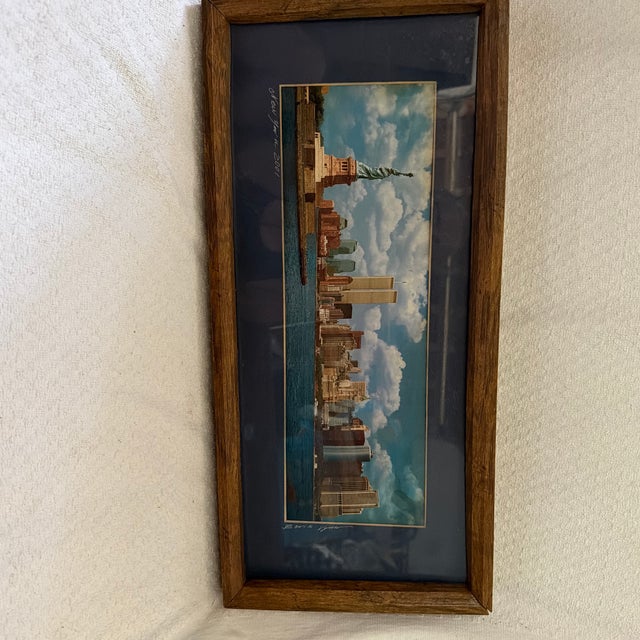 Early 21st Century 2001 Vintage Boris Vyatkin Signed Nyc Panoramic Skyline Print (Includes Twin Towers)- Framed For Sale - Image 5 of 6