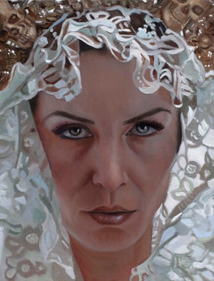 Santa Muerte Study by Shana Levenson | Oil on aluminum panel Portrait of a woman in a veil.