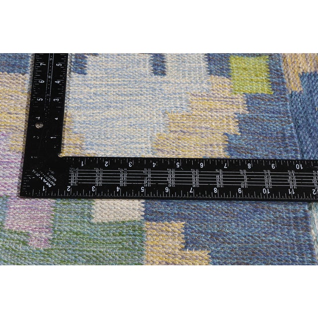Sky Blue Ingegerd Silow Vintage Swedish Rollakan Rug, 04'07 X 06'08 For Sale - Image 8 of 11