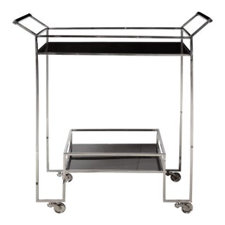Naya Polished Chrome Bar Cart With Smoke Acrylic Shelves For Sale