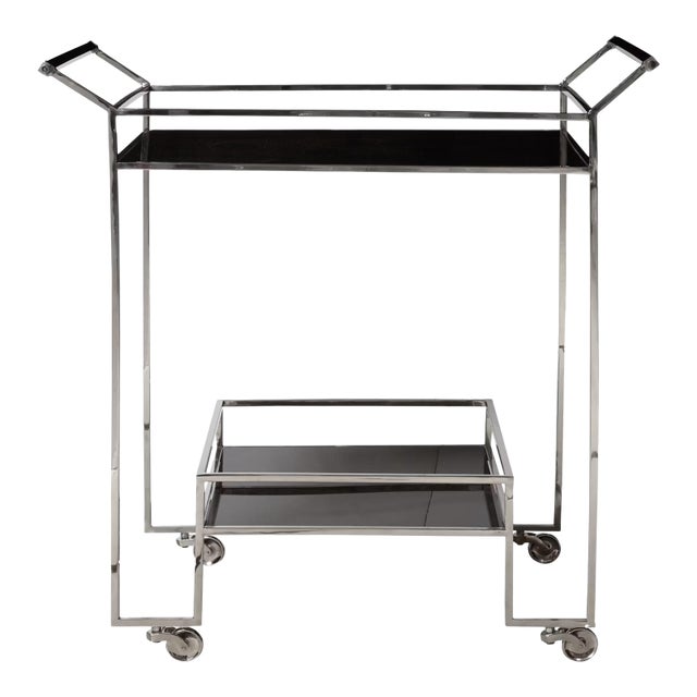 Naya Polished Chrome Bar Cart With Smoke Acrylic Shelves For Sale