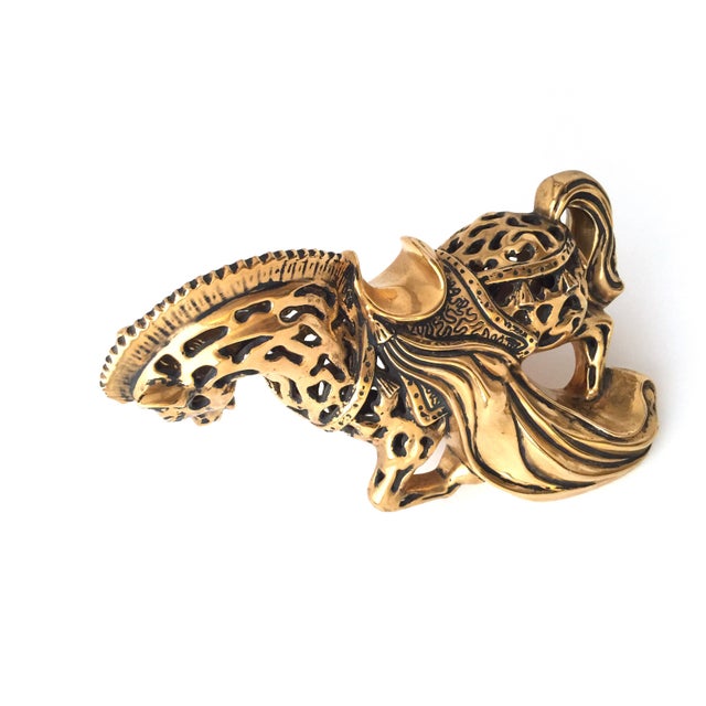 Vintage Mid-Century Gold Ceramic Signed Horse For Sale - Image 9 of 13