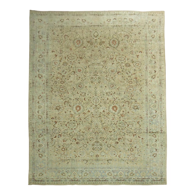 Stunning Tan Icy Blue Antique Persian Formal Meshed Rug, 20th Century For Sale