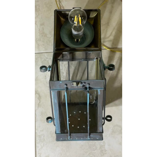 Funky Vintage 1939 Style British Solid Brass Cargo Ship Hanging Lantern For Sale - Image 15 of 18