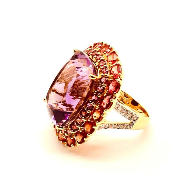 Bochic "Orient" Vintage Orange Sapphire & Amethyst Ring Set 18K Gold & Silver For Sale In New York - Image 6 of 18