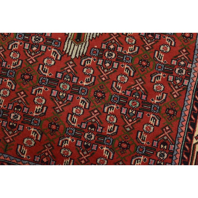 Hamedan Rug 3’5” X 4’10” Red Wool Vintage Tribal Hand-Knotted Carpet For Sale - Image 4 of 11