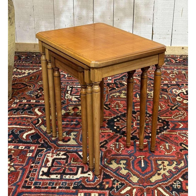 Brown Cherry Wood Nesting Tables, 1960s, Set of 3 For Sale - Image 8 of 11
