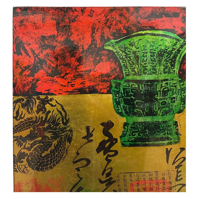 This striking artwork bridges ancient Chinese heritage and modern mixed-media collage, using a rich palette of crimson,...