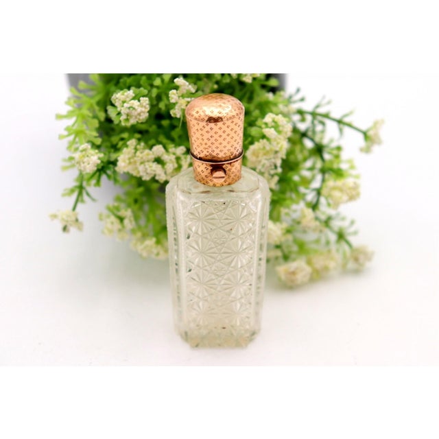 Glass Perfume Bottle with Gold Lid For Sale - Image 6 of 6