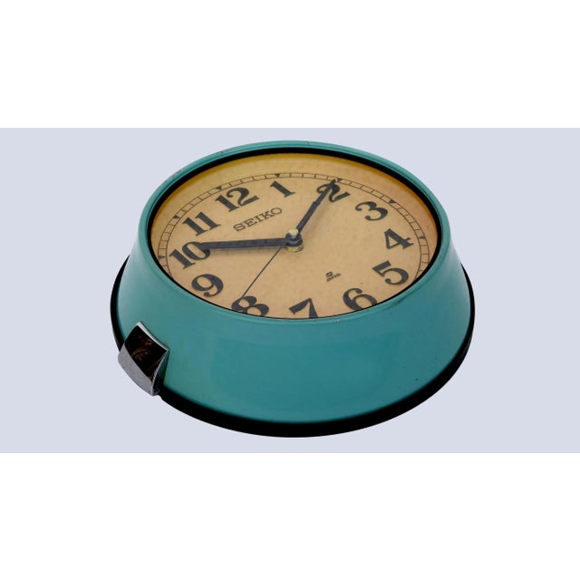 1990s Turquoise Nuatical Vintage Ship's Wall Clock - Seiko Made in Japan For Sale - Image 5 of 7