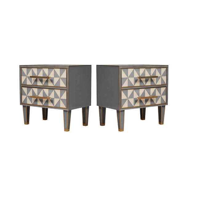Not Yet Made - Made To Order Wooden Bedside Tables with Grey Optical Murano Glass from Justfurnituress SRL, Set of 2 For Sale - Image 5 of 6