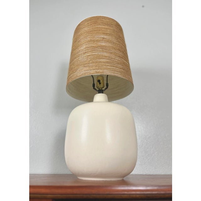 Large Ceramic Table Lamp With Original Fiberglass Shade | by Lotte and Gunnar Bostlund For Sale - Image 10 of 12