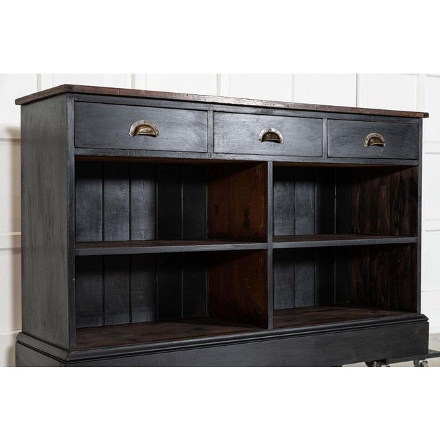 Circa 1890 19thC English Ebonised Mahogany & Pine Shop Counter / Island (Larger version available sky 2171) W148 x D42.5 x...