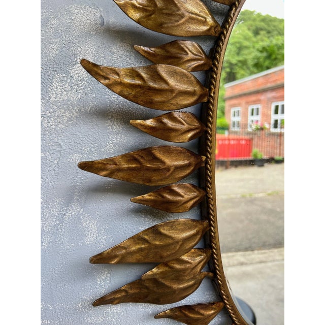 Spanish Oval Gilt Metal Sunburst Mirror With Alternating Leaves For Sale - Image 9 of 13