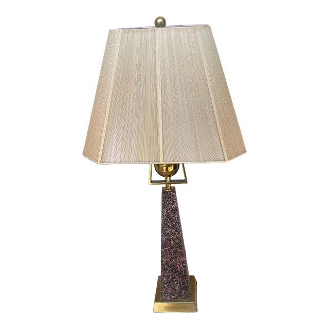 Mid-Century Modern Obelisk Table Lamp With String Shade For Sale