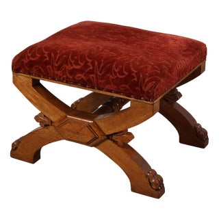 19th Century Gothic Revival Flemish Oak Footstool, Belgium For Sale