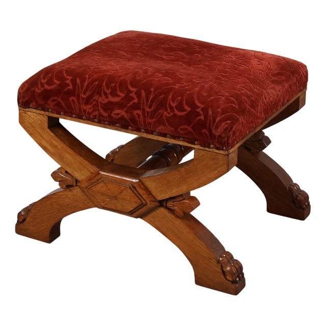 19th Century Gothic Revival Flemish Oak Footstool, Belgium For Sale
