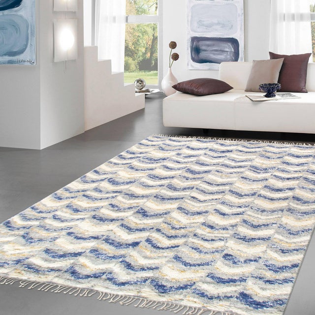 Pasargad Home Moroccan Blue Wool Area Rug- 4'11" X 7'10" For Sale In New York - Image 6 of 6