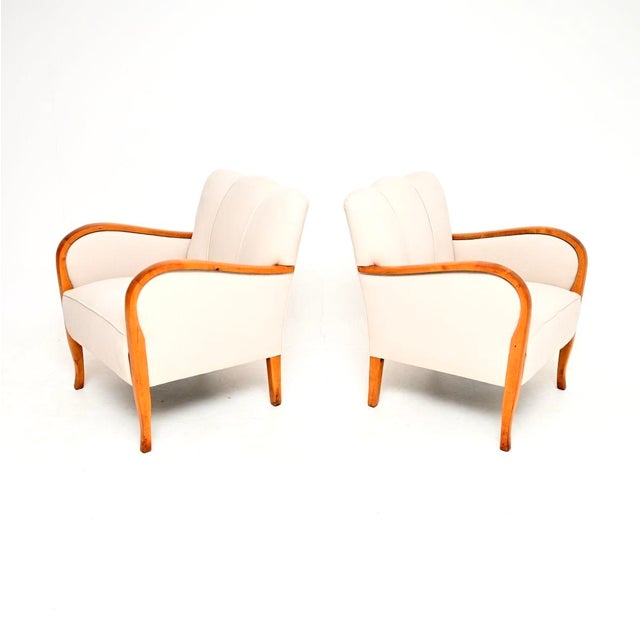 Mid-Century Modern Art Deco Swedish Armchairs in Satin Birch, 1930s, Set of 2 For Sale - Image 3 of 9