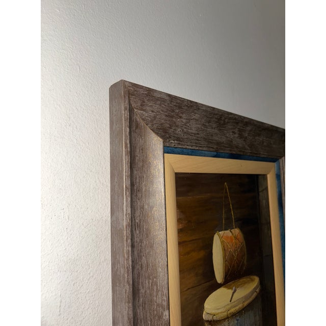 2000 - 2009 Signed Oil on Canvas Still Life Painting With Drum, Framed For Sale - Image 5 of 6