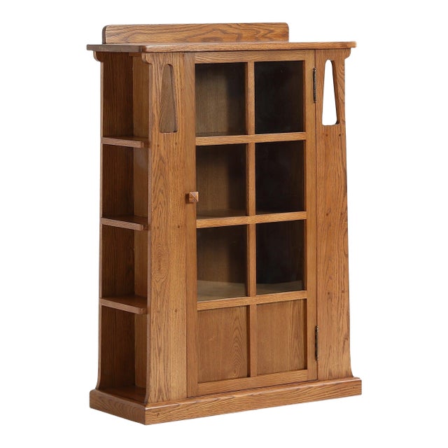 Mission 1 Door Bookcase With Side Shelves - MC For Sale