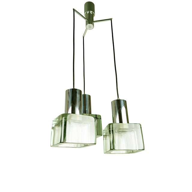 Vintage Three-Lights Pendant in Smoked Glass and Chrome Plated Metal by F. Poli for Seguso, 1960s For Sale - Image 3 of 12