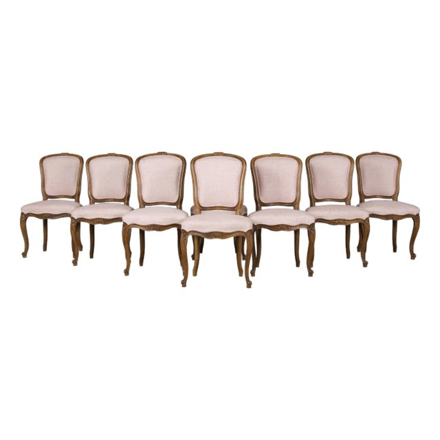 French Louis XV Style Maple Dining Chairs in Blush Pink - Set of 8 For Sale