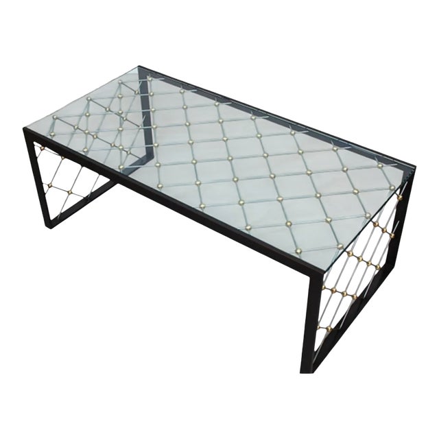 Jean Royere Eiffel Tower Bronze Glass Cocktail Table For Sale