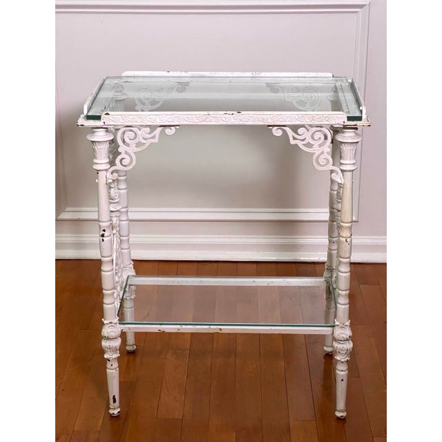 Beaux-Arts Antique French Cast Iron Two-Tier Garden Table, Etagere With Glass Tops. Circa 1880 For Sale - Image 3 of 13