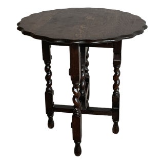 Antique English Jacobean Revival Barley Twist and Pie Crust Side Table, 1920 For Sale