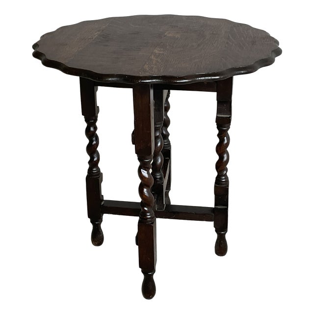 Antique English Jacobean Revival Barley Twist and Pie Crust Side Table, 1920 For Sale