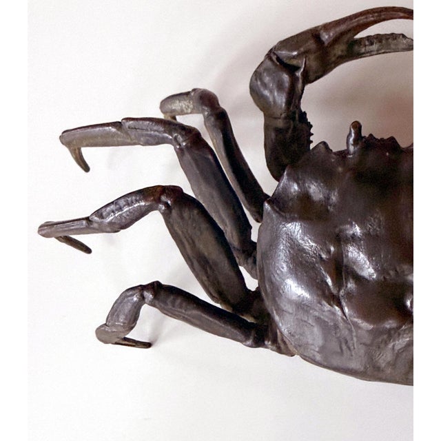 Black Japanese Bronze Crab Okimono Meiji Signed Yasunosuke For Sale - Image 8 of 13