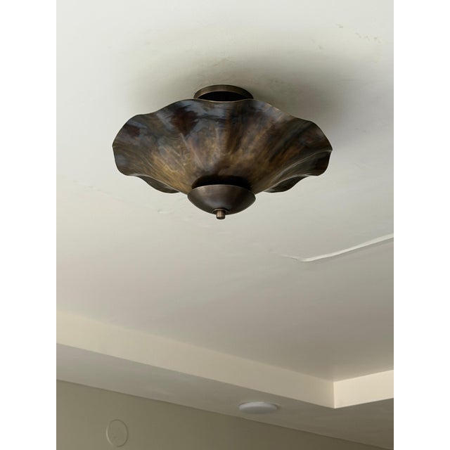 Brass Art Deco Brass Semi Flush Mount Ceiling Light, Handmade Wavy Petal Design, 4 Bulbs For Sale - Image 8 of 9