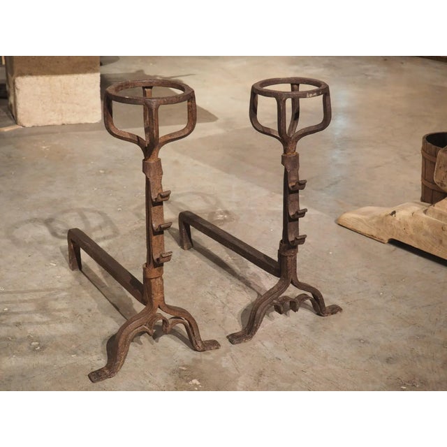 18th Century 18th Century Wrought Iron Fireplace Chenets From France For Sale - Image 5 of 12