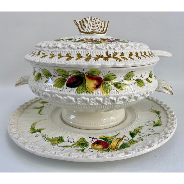 Gorgeous hand-decorated Italian set that includes lidded tureen, matching ladle and a very large under tray that can be...