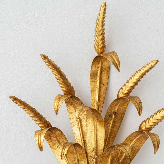 Hollywood Regency Gilt Wheat Sheaf Wall Sconces, Italy, 1990s, Set of 2 For Sale - Image 6 of 12