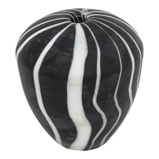 1980's Murano Salviati Optical Glass Object Sculpture, Black and White Striped, Italy For Sale