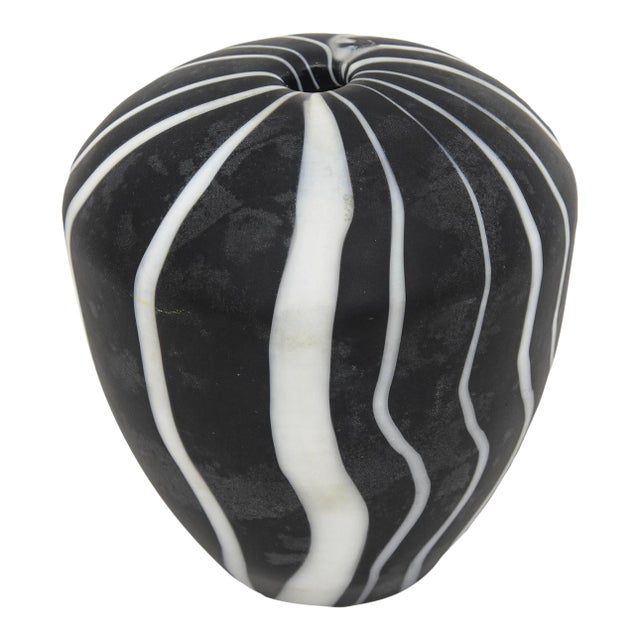 1980's Murano Salviati Optical Glass Object Sculpture, Black and White Striped, Italy For Sale
