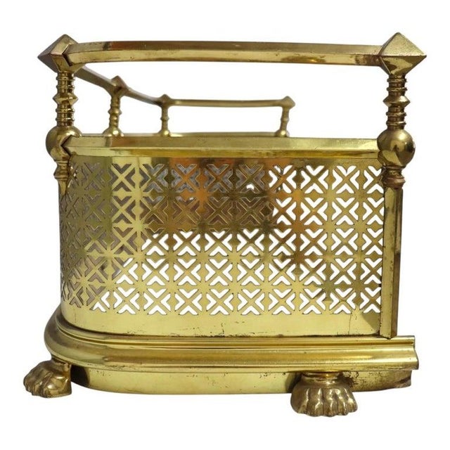 Antique Brass Fender Fireplace Screen With Paw Feet C1920 For Sale - Image 10 of 12