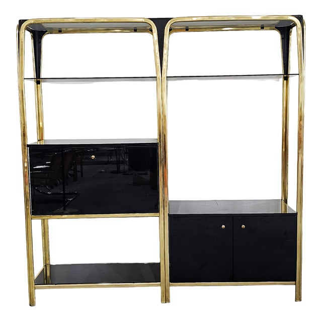Hollywood Regency Black Lacquered Wall Unit, 1989 For Sale