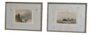 Early 20th Century Antique Framed Colored American Indian Hunting Engravings - A Pair