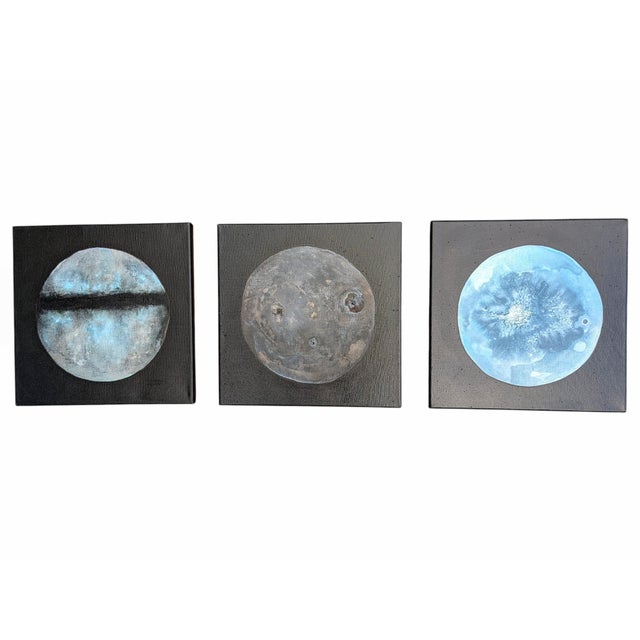 Contemporary Original Planet Moon Triptych Paintings- Set of 3 For Sale - Image 12 of 12