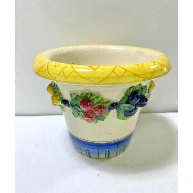 1970s Italian Majolica Fruit Garland Cachepot Planter For Sale - Image 4 of 12