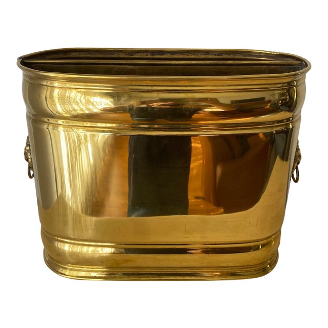 1970s Brass Lion Motif Magazine Holder For Sale